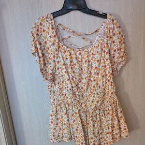 Torrid Orange and Cream Floral Blouse